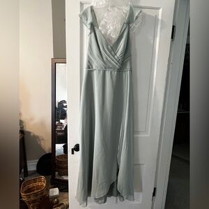 Sage Green Pleated Maxi Gown with Flutter Straps